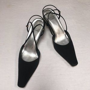 Stuart Weitzman Gloambiance Black Peau Evening Shoe w/ Rhinestone Embellishment